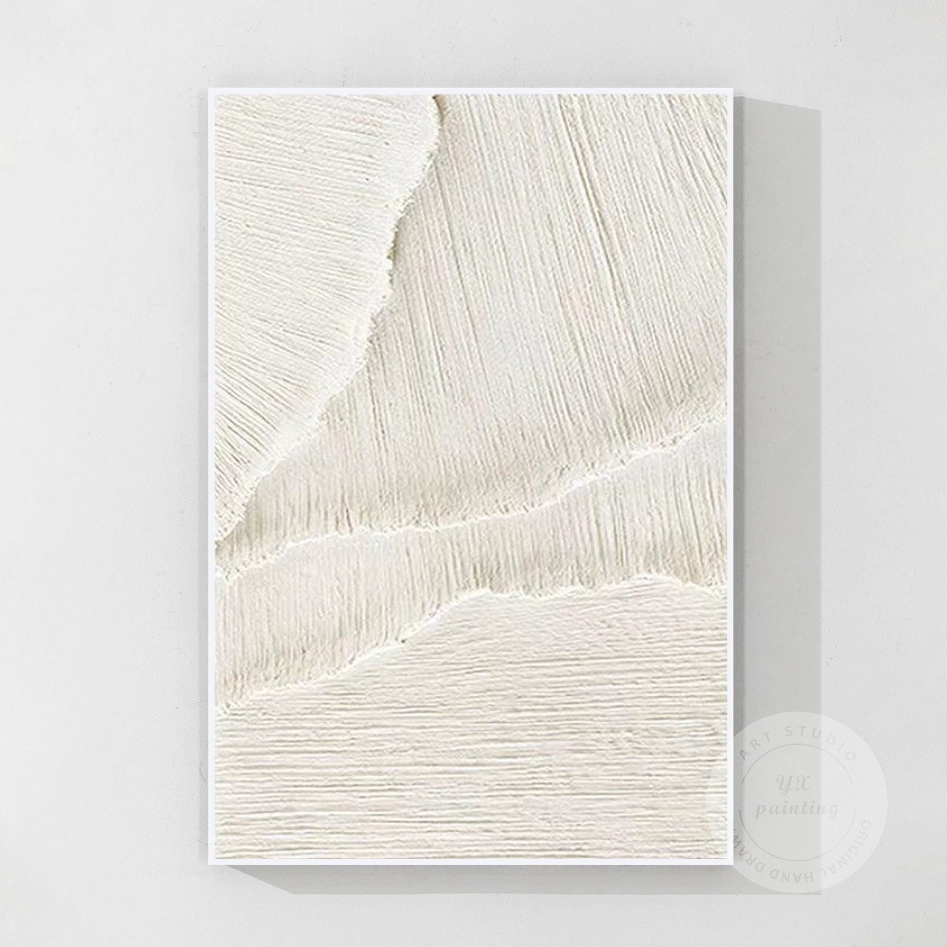 3D Textured Ocean Waves Wall Art, Beige White Plaster Canvas Painting, Minimalis #9