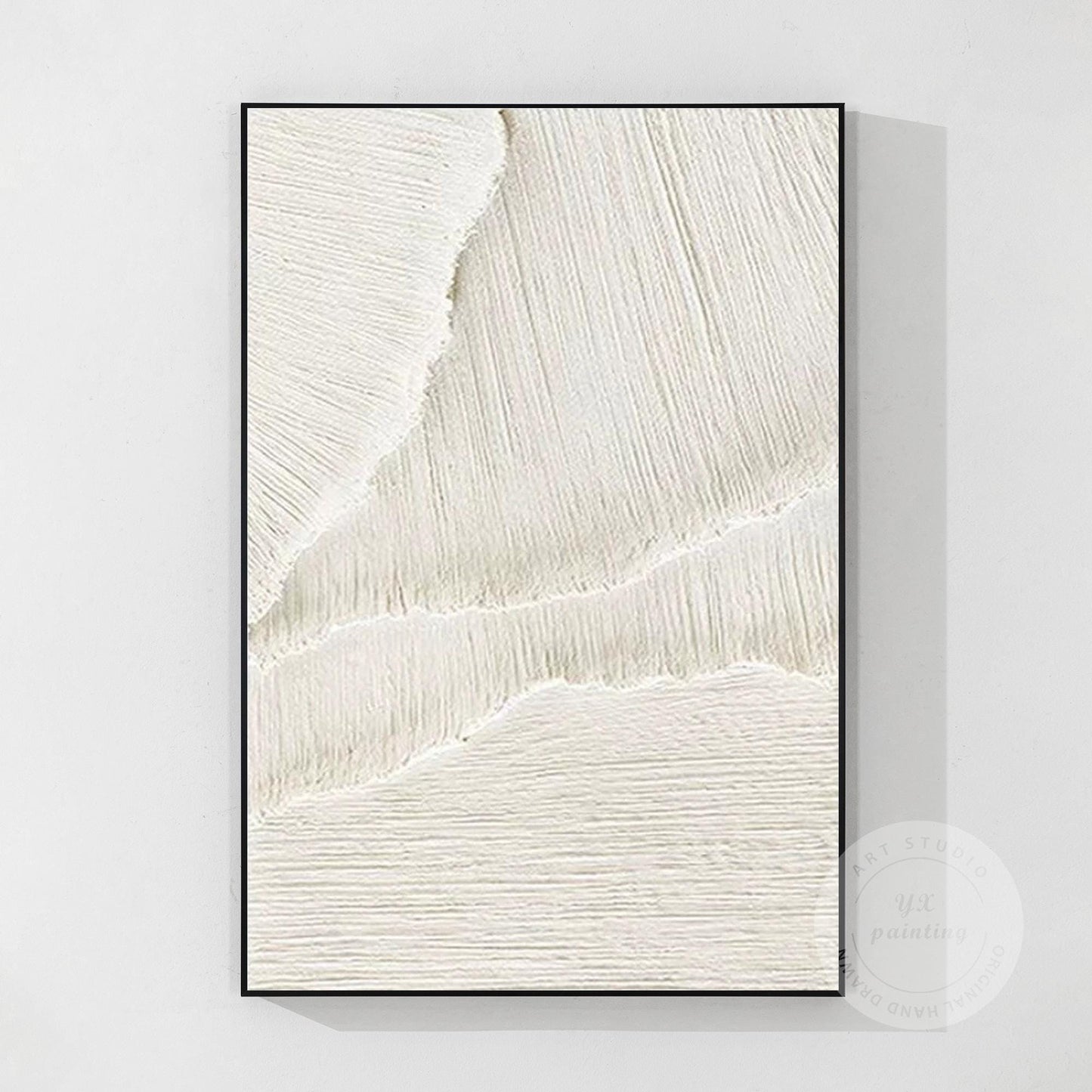 3D Textured Ocean Waves Wall Art, Beige White Plaster Canvas Painting, Minimalis #10