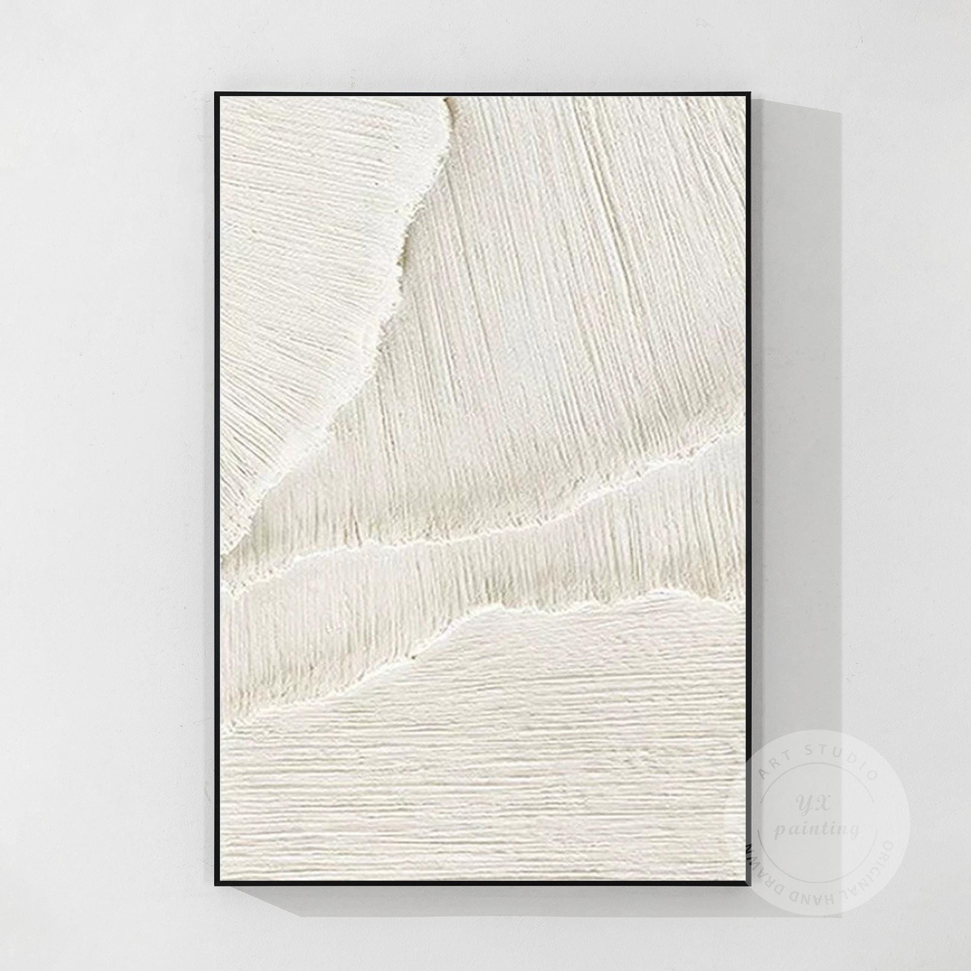 3D Textured Ocean Waves Wall Art, Beige White Plaster Canvas Painting, Minimalis #10