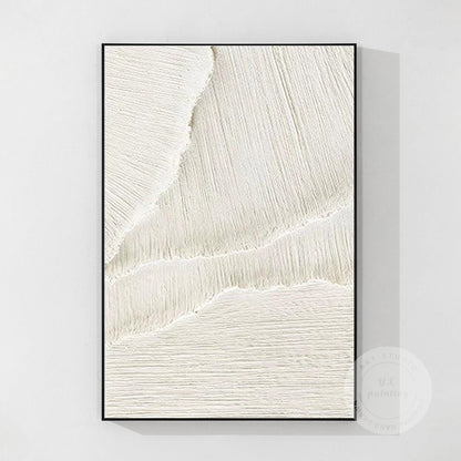 3D Textured Ocean Waves Wall Art, Beige White Plaster Canvas Painting, Minimalis #10