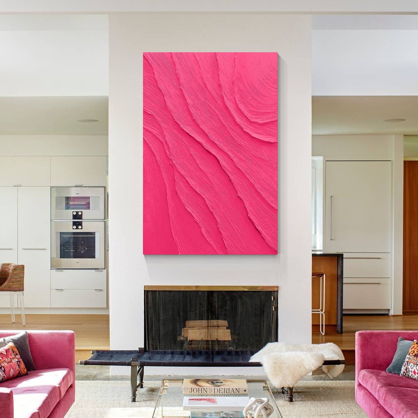 3D Textured Pink Painting on Canvas: Minimalist Dopamine Art #2