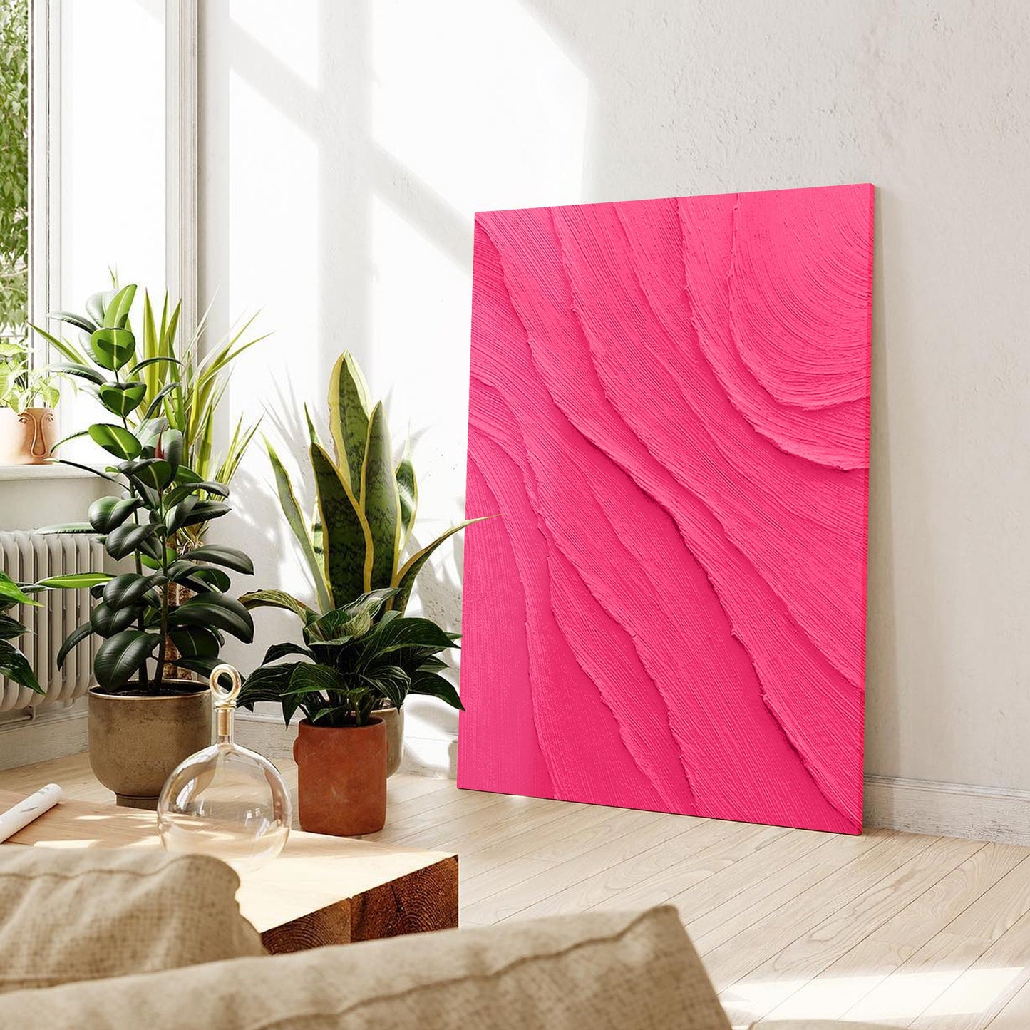 3D Textured Pink Painting on Canvas: Minimalist Dopamine Art #3