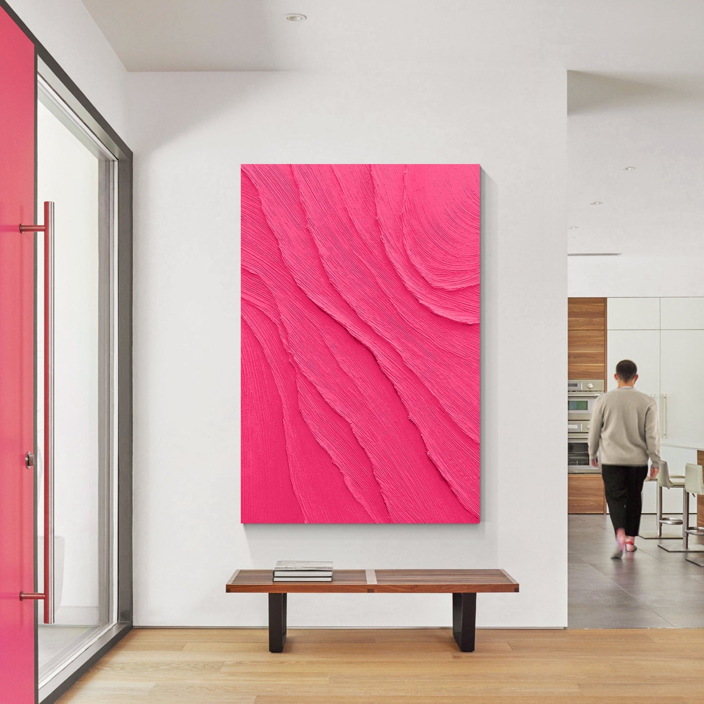 3D Textured Pink Painting on Canvas: Minimalist Dopamine Art #4