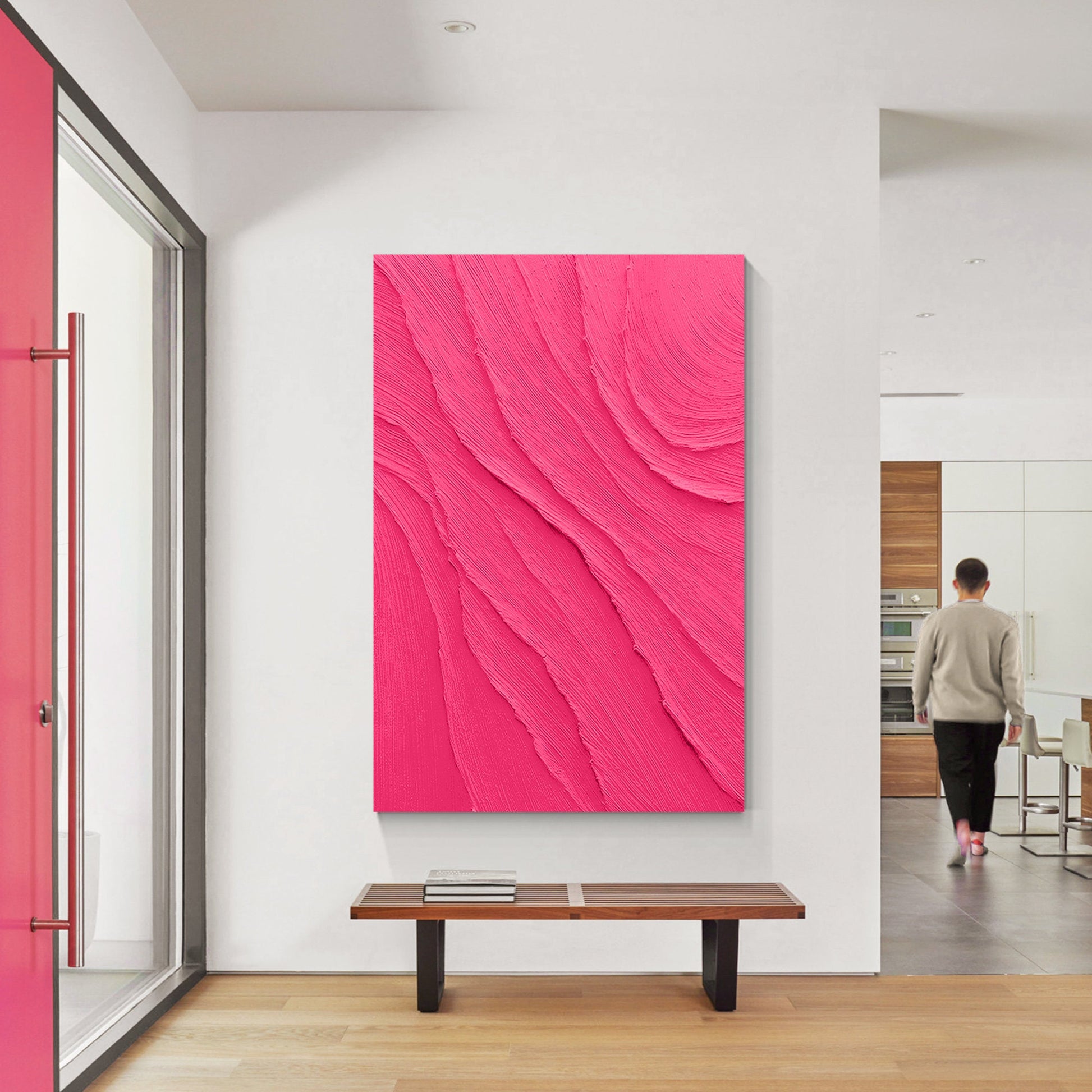 3D Textured Pink Painting on Canvas: Minimalist Dopamine Art #4