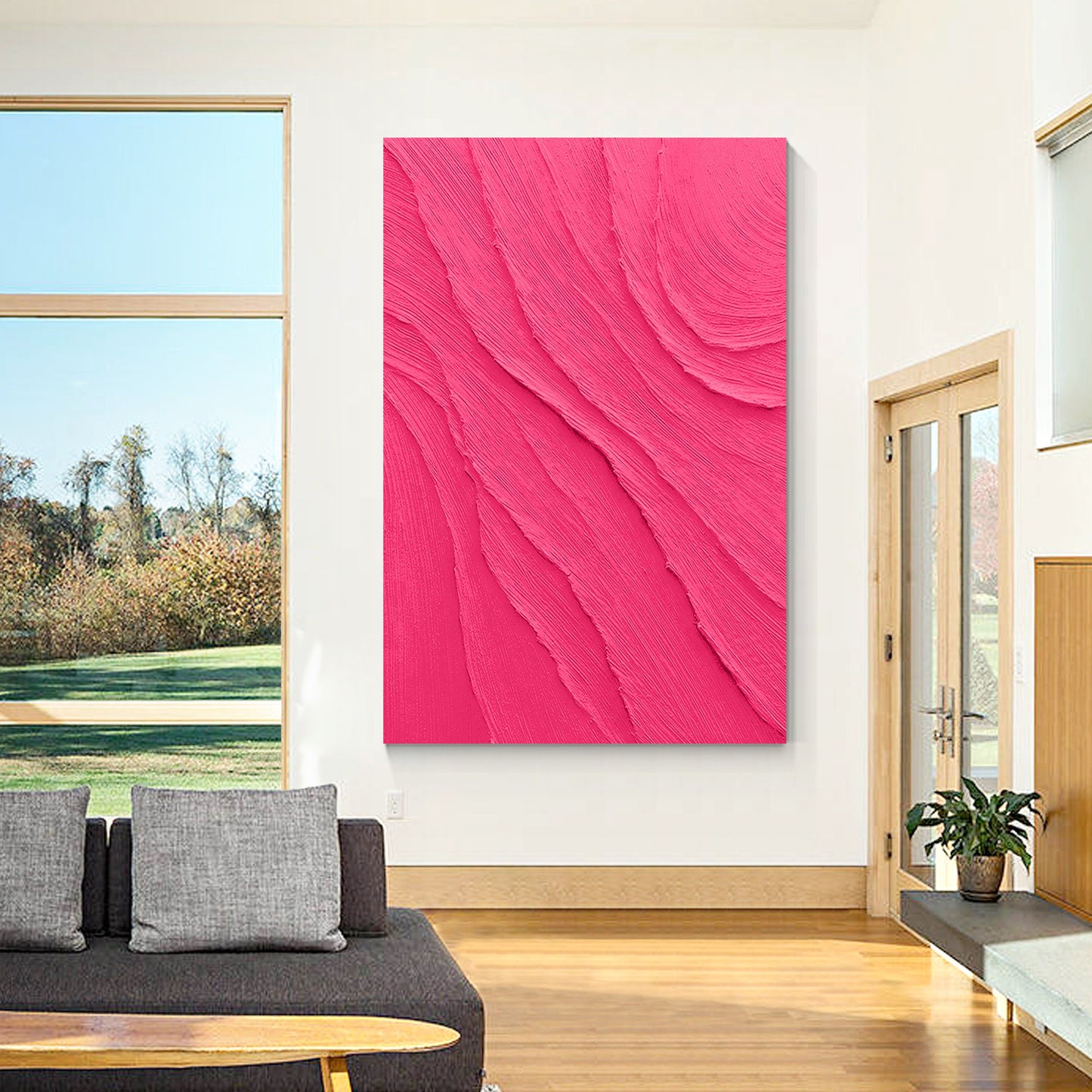 3D Textured Pink Painting on Canvas: Minimalist Dopamine Art #5