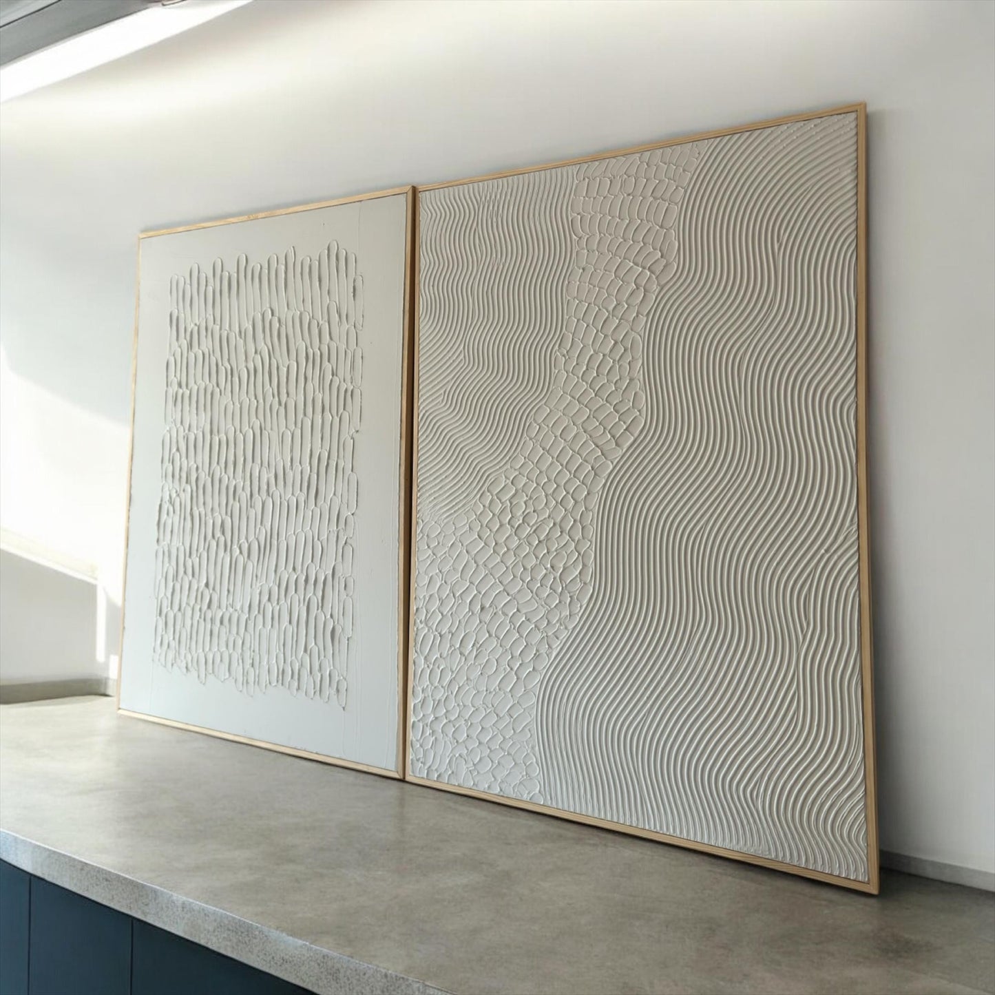 3D Textured Plaster Painting Set: Beige Minimalist Canvas Wall Art #2