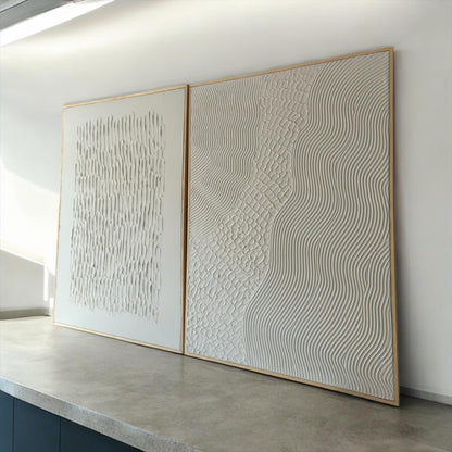 3D Textured Plaster Painting Set: Beige Minimalist Canvas Wall Art #2