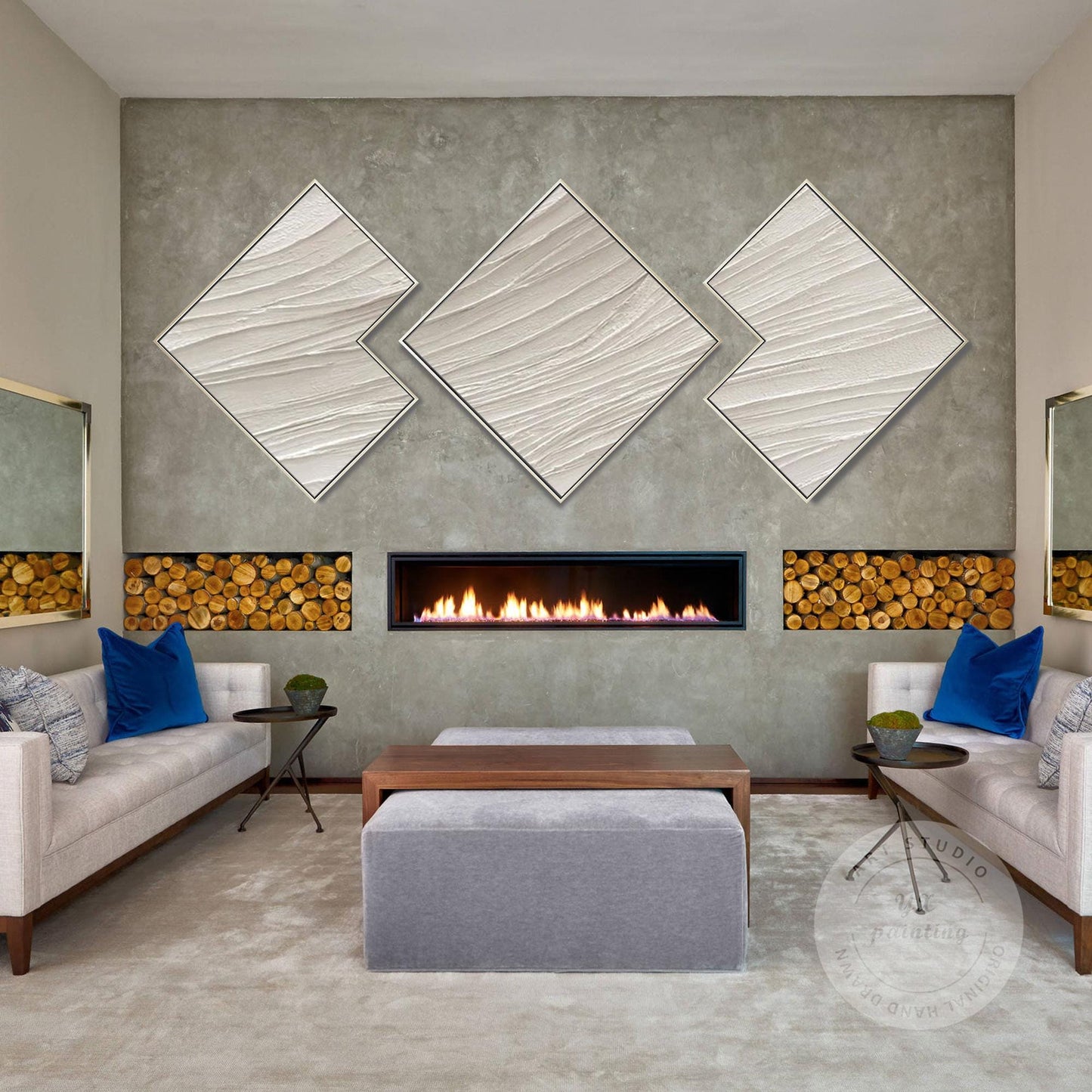 3D Textured Plaster Painting Set: Beige Minimalist Canvas Wall Art #3