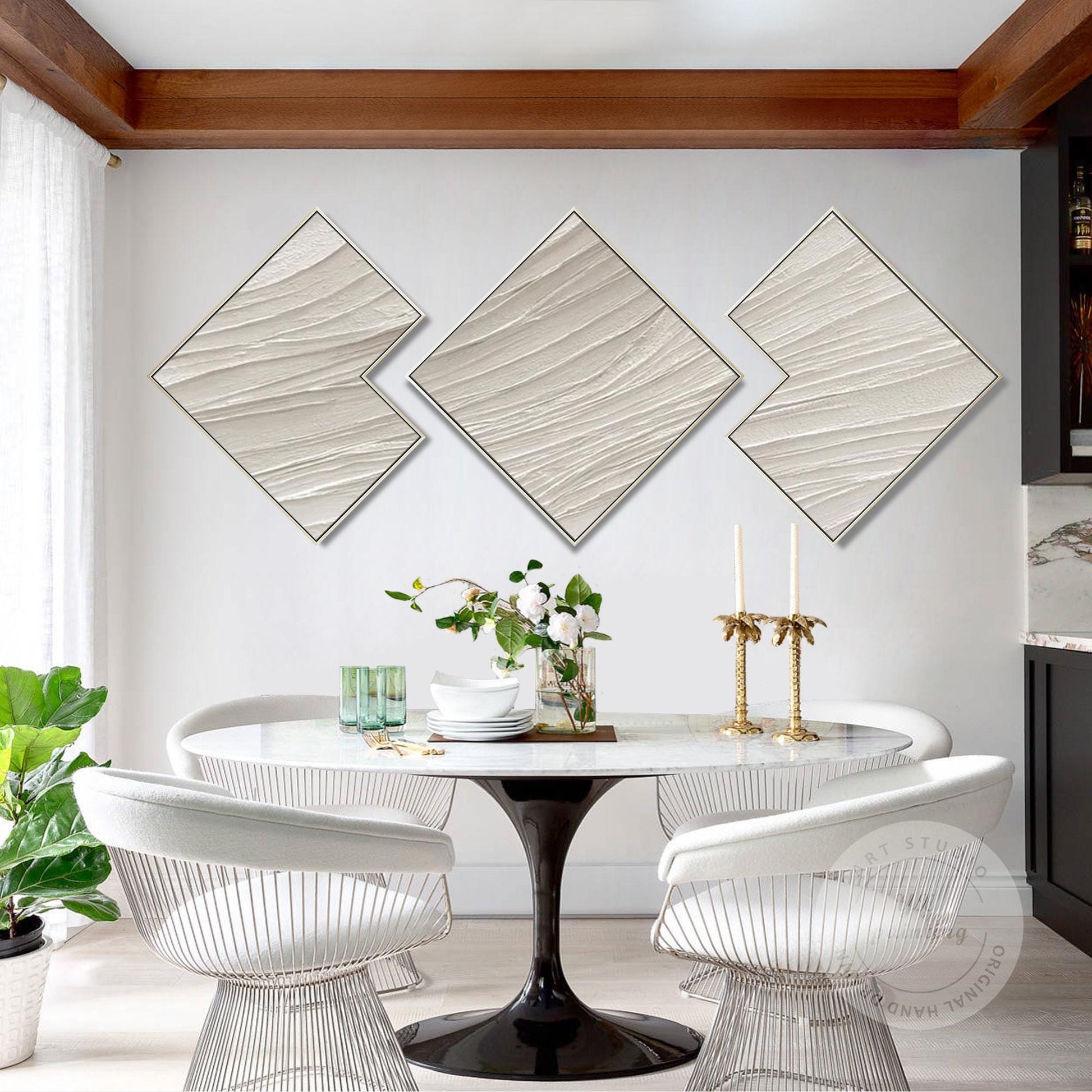 3D Textured Plaster Painting Set: Beige Minimalist Canvas Wall Art #5