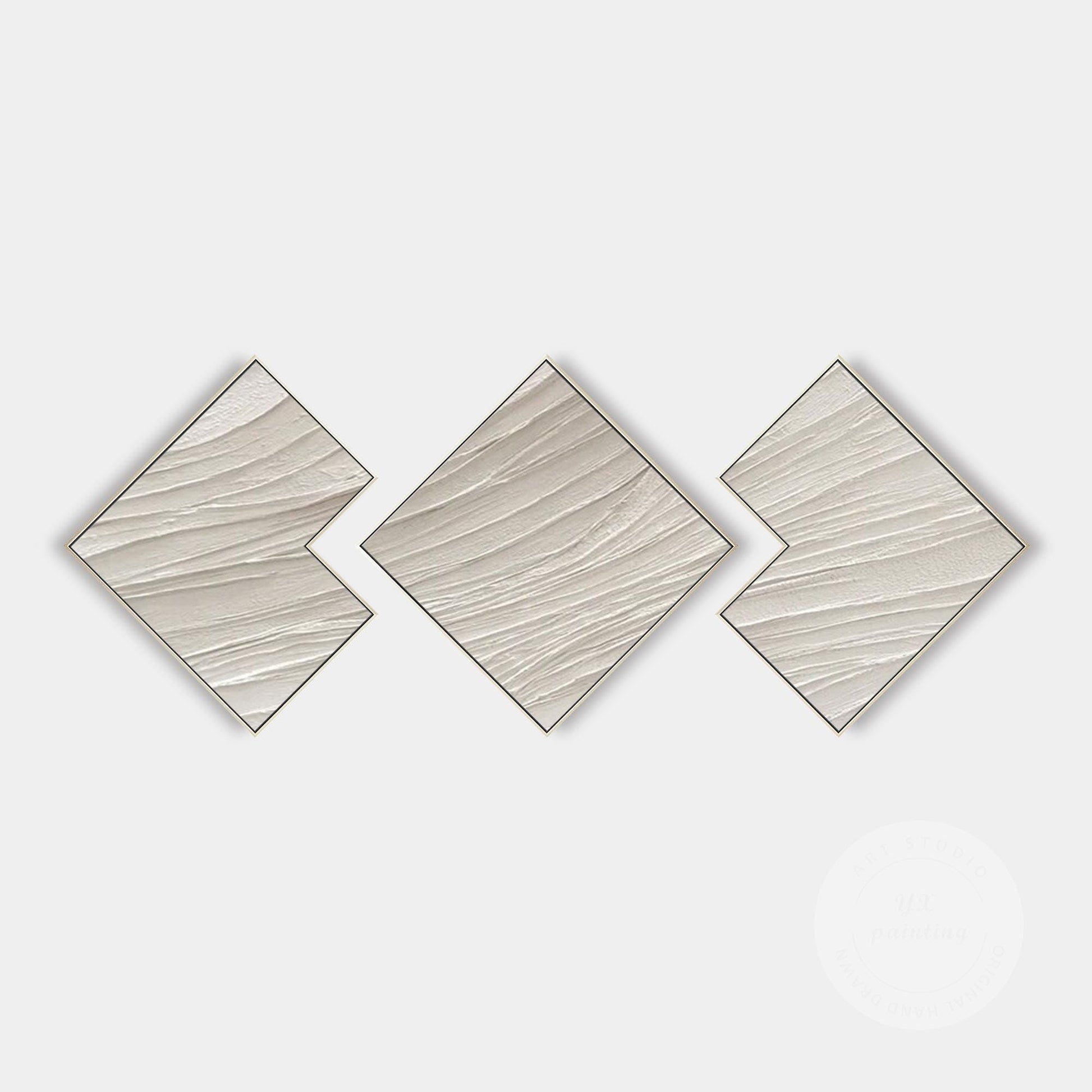 3D Textured Plaster Painting Set: Beige Minimalist Canvas Wall Art #10