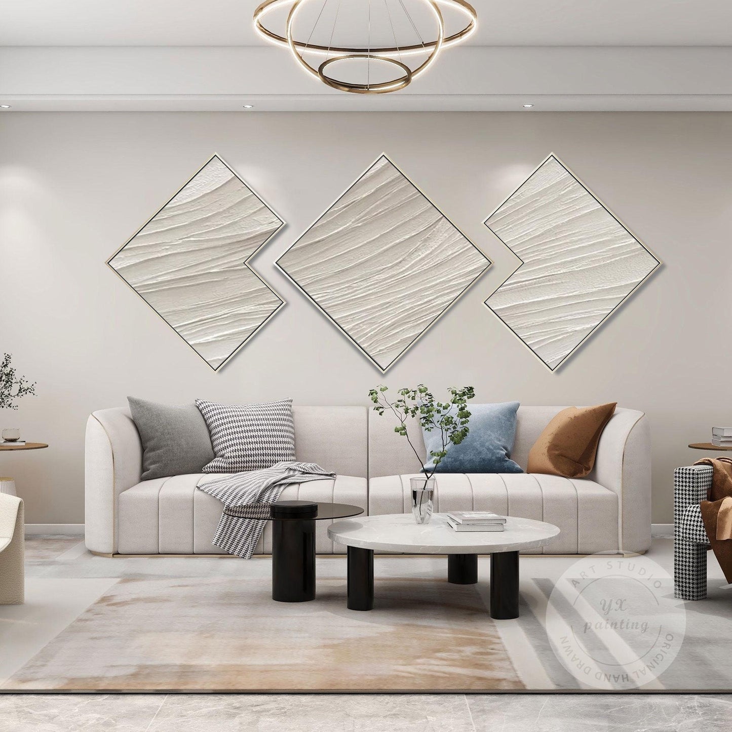 3D Textured Plaster Painting Set: Beige Minimalist Canvas Wall Art #1