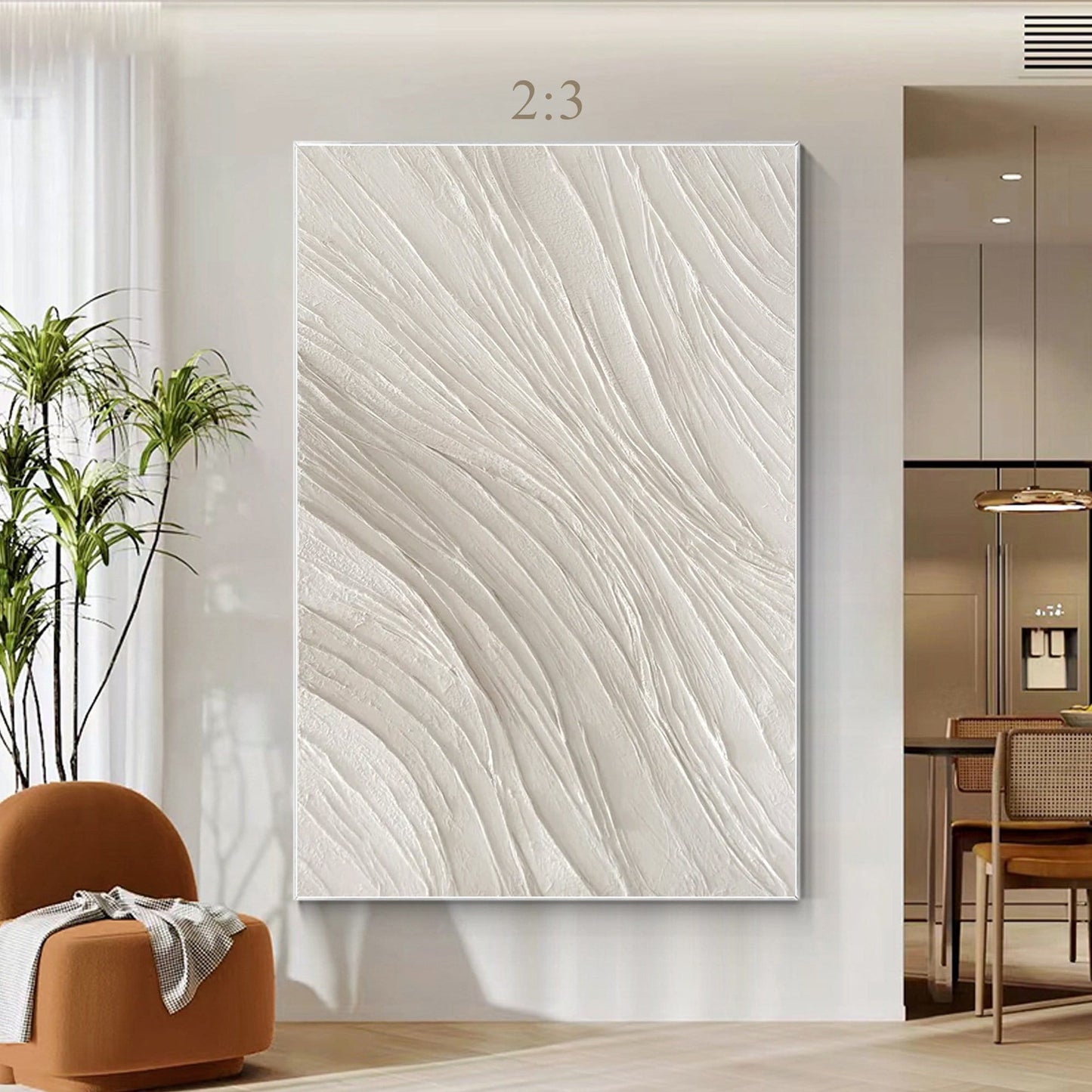 3D Textured Plaster Wall Art, Beige White Nordic Minimalist Canvas Painting, Lar #2
