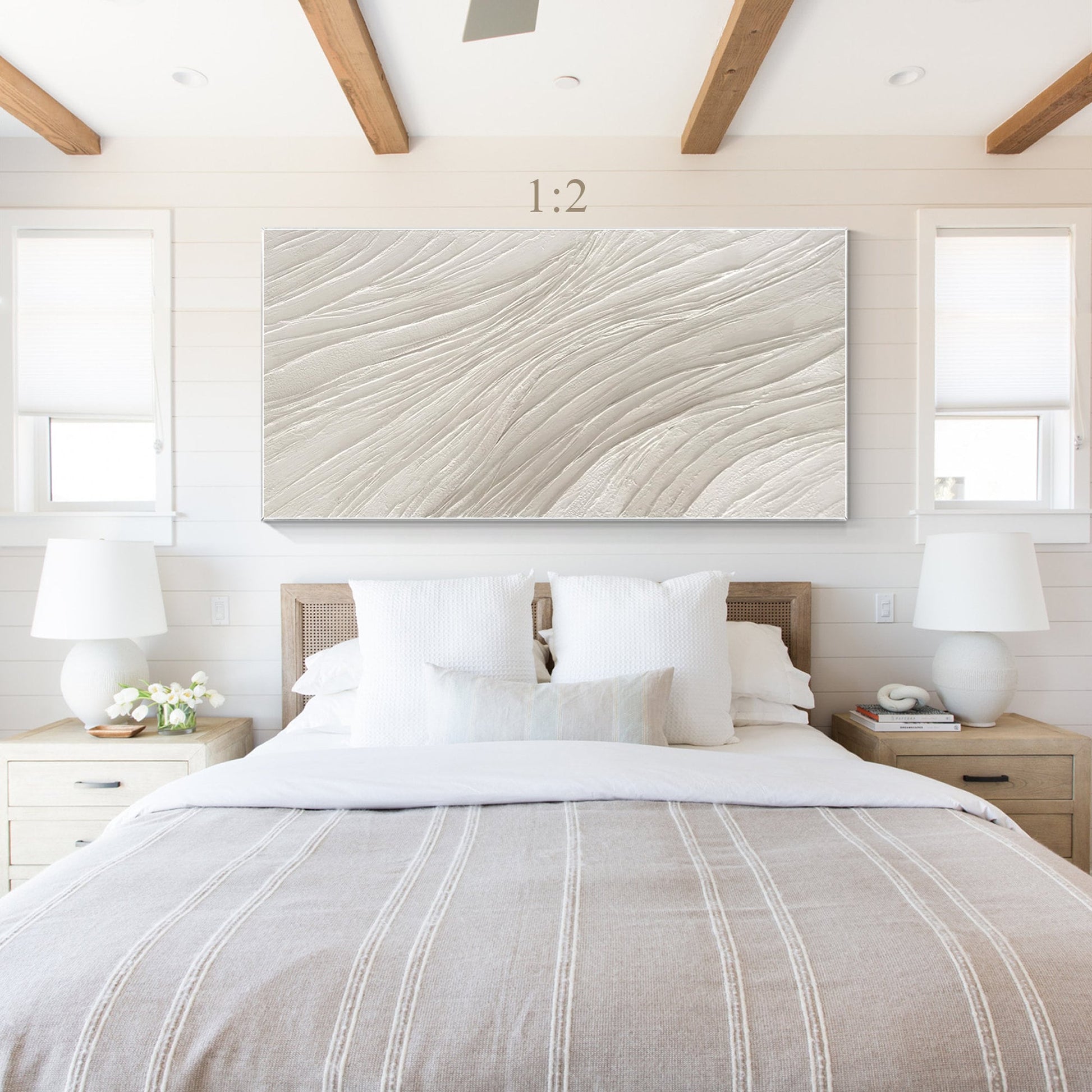 3D Textured Plaster Wall Art, Beige White Nordic Minimalist Canvas Painting, Lar #4