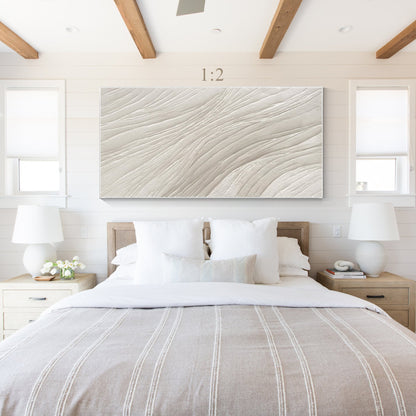 3D Textured Plaster Wall Art, Beige White Nordic Minimalist Canvas Painting, Lar #4
