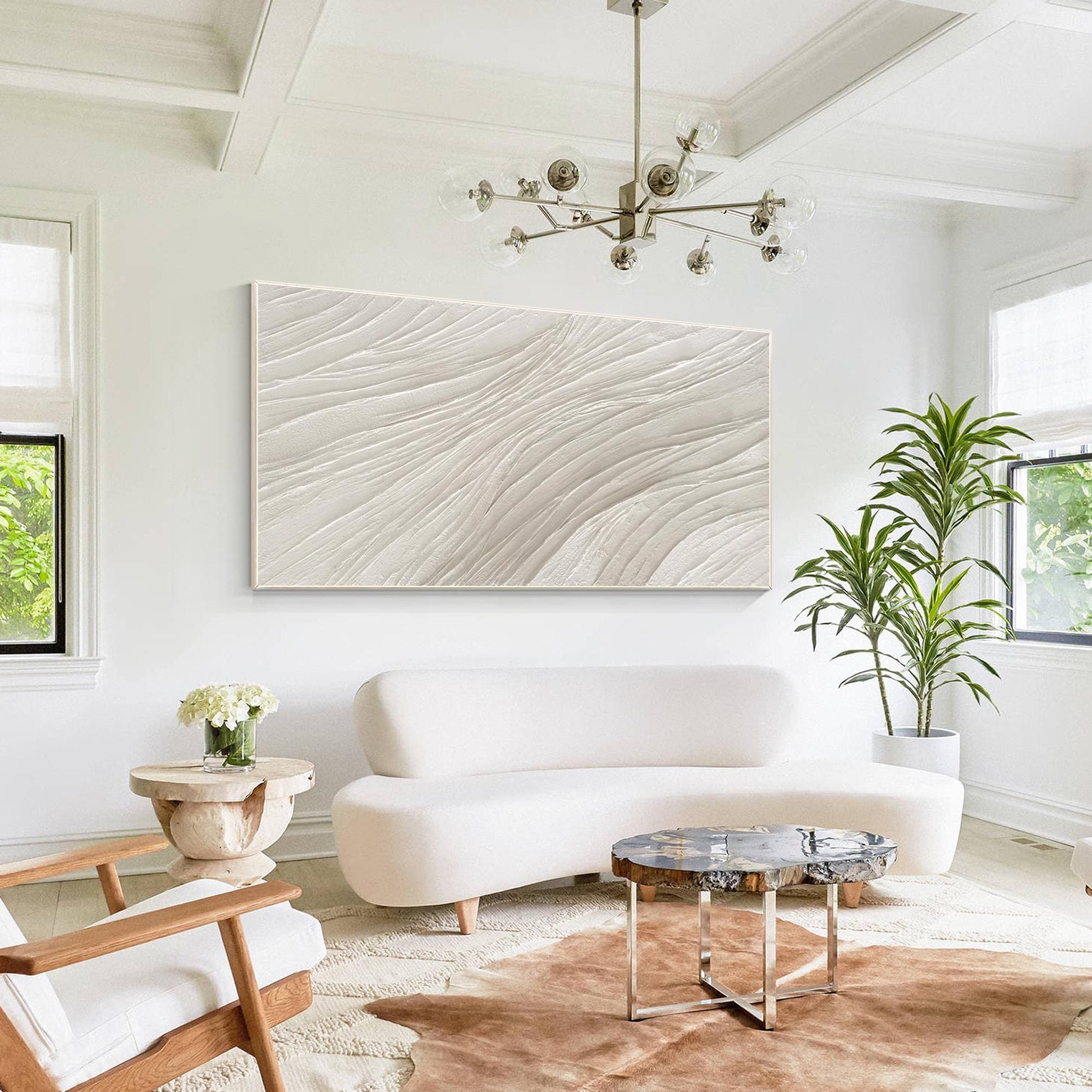 3D Textured Plaster Wall Art, Beige White Nordic Minimalist Canvas Painting, Lar #6