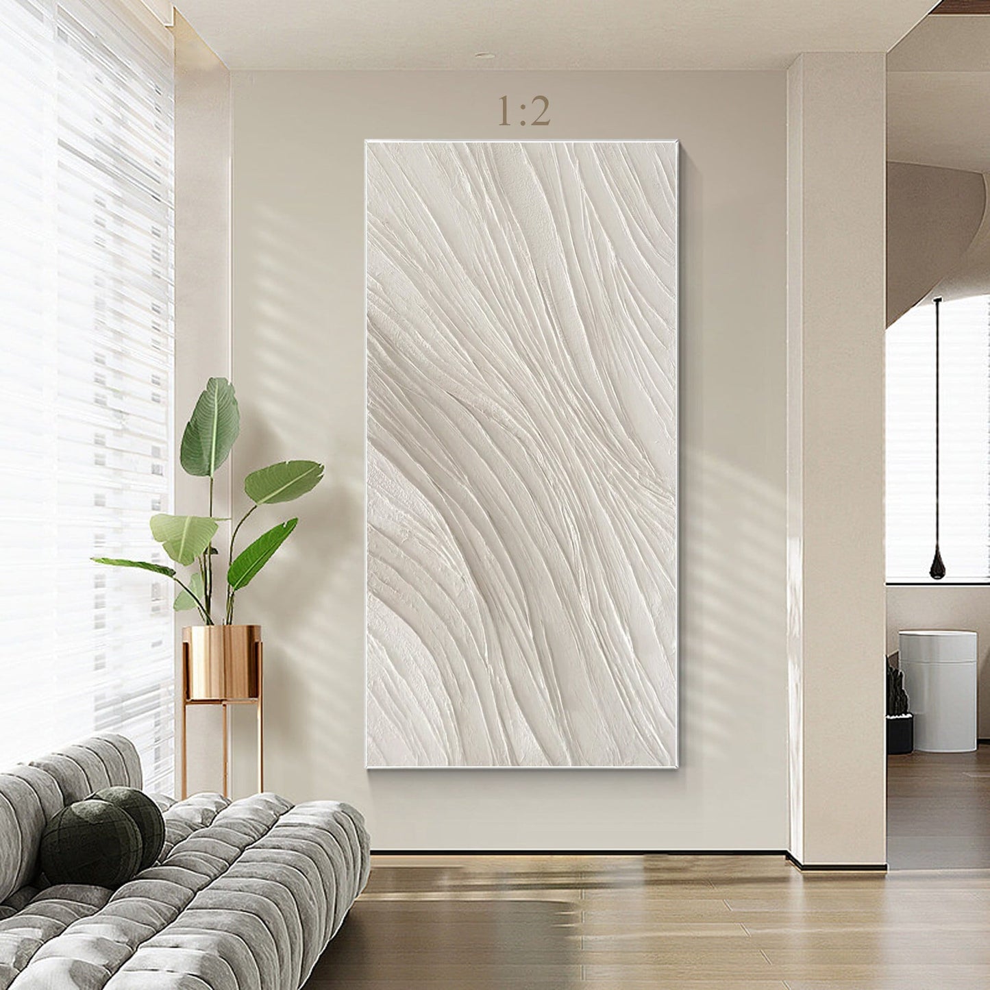 3D Textured Plaster Wall Art, Beige White Nordic Minimalist Canvas Painting, Lar #1