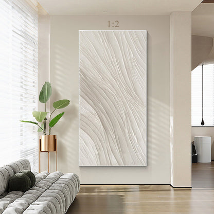 3D Textured Plaster Wall Art, Beige White Nordic Minimalist Canvas Painting, Lar #1