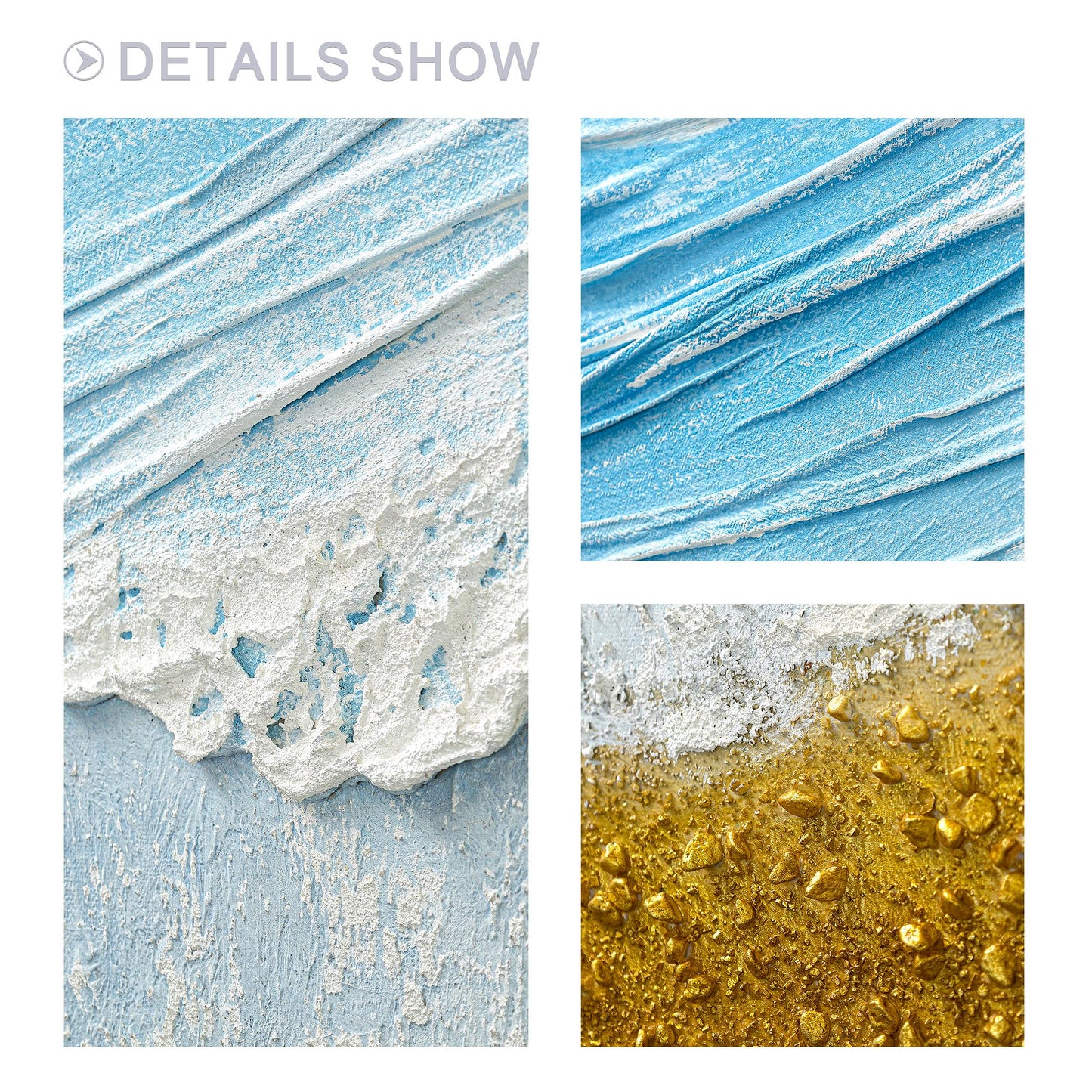 3D Textured Seascape Painting: Skye Blue Ocean Waves, Gold Sand Beach #6