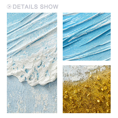 3D Textured Seascape Painting: Skye Blue Ocean Waves, Gold Sand Beach #6