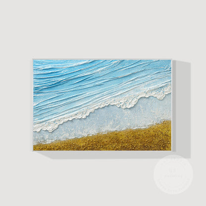 3D Textured Seascape Painting: Skye Blue Ocean Waves, Gold Sand Beach #10