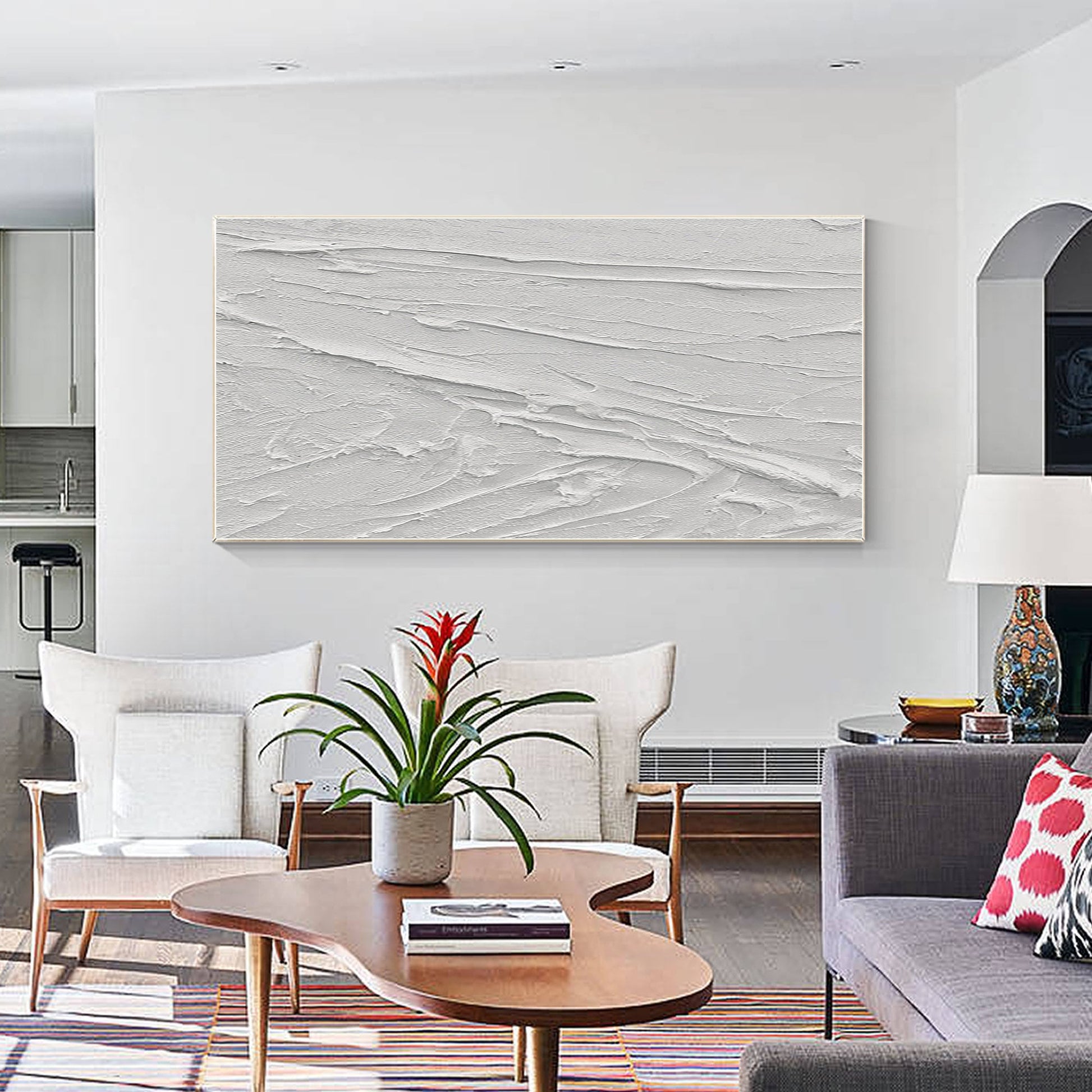 3D White Texture Painting: Minimalist Impasto Abstract Canvas Art #2