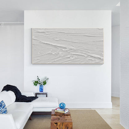 3D White Texture Painting: Minimalist Impasto Abstract Canvas Art #3