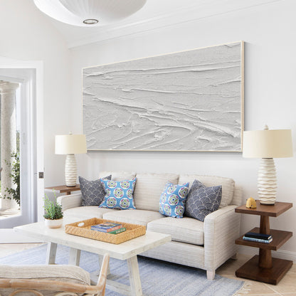 3D White Texture Painting: Minimalist Impasto Abstract Canvas Art #5