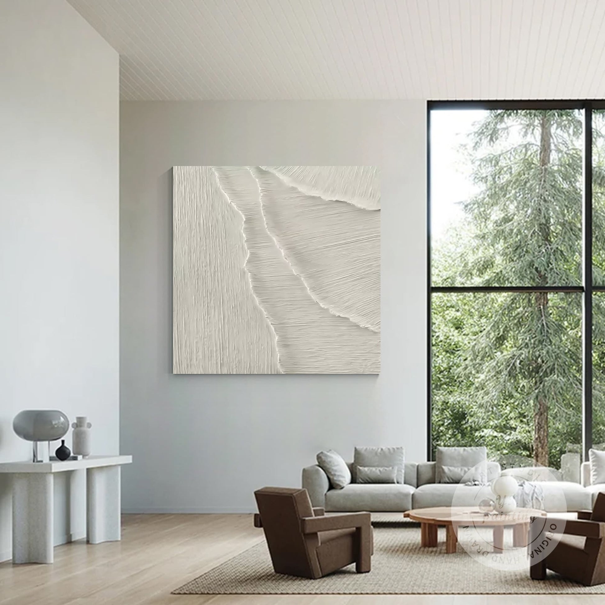 3D White Texture Painting: Minimalist Sea Waves Framed Wall Art #4