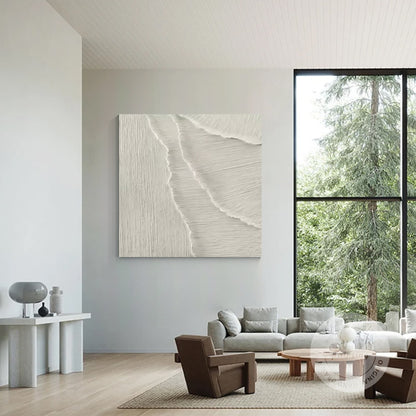 3D White Texture Painting: Minimalist Sea Waves Framed Wall Art #4