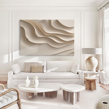 3D Woodcut Abstract Wall Art, Beige Carved Texture Artwork, Modern Minimalist La #2