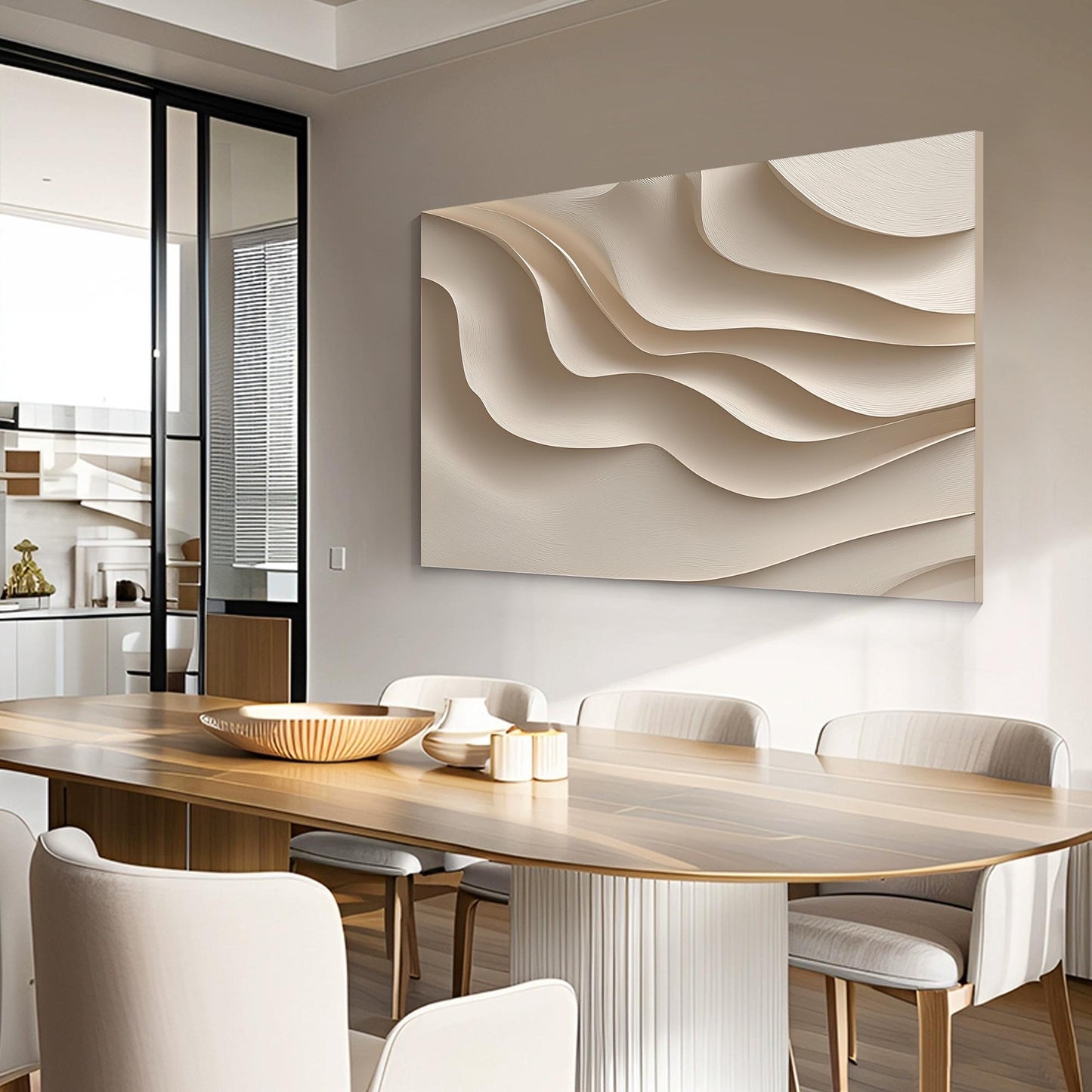 3D Woodcut Abstract Wall Art, Beige Carved Texture Artwork, Modern Minimalist La #3