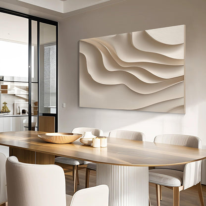 3D Woodcut Abstract Wall Art, Beige Carved Texture Artwork, Modern Minimalist La #3