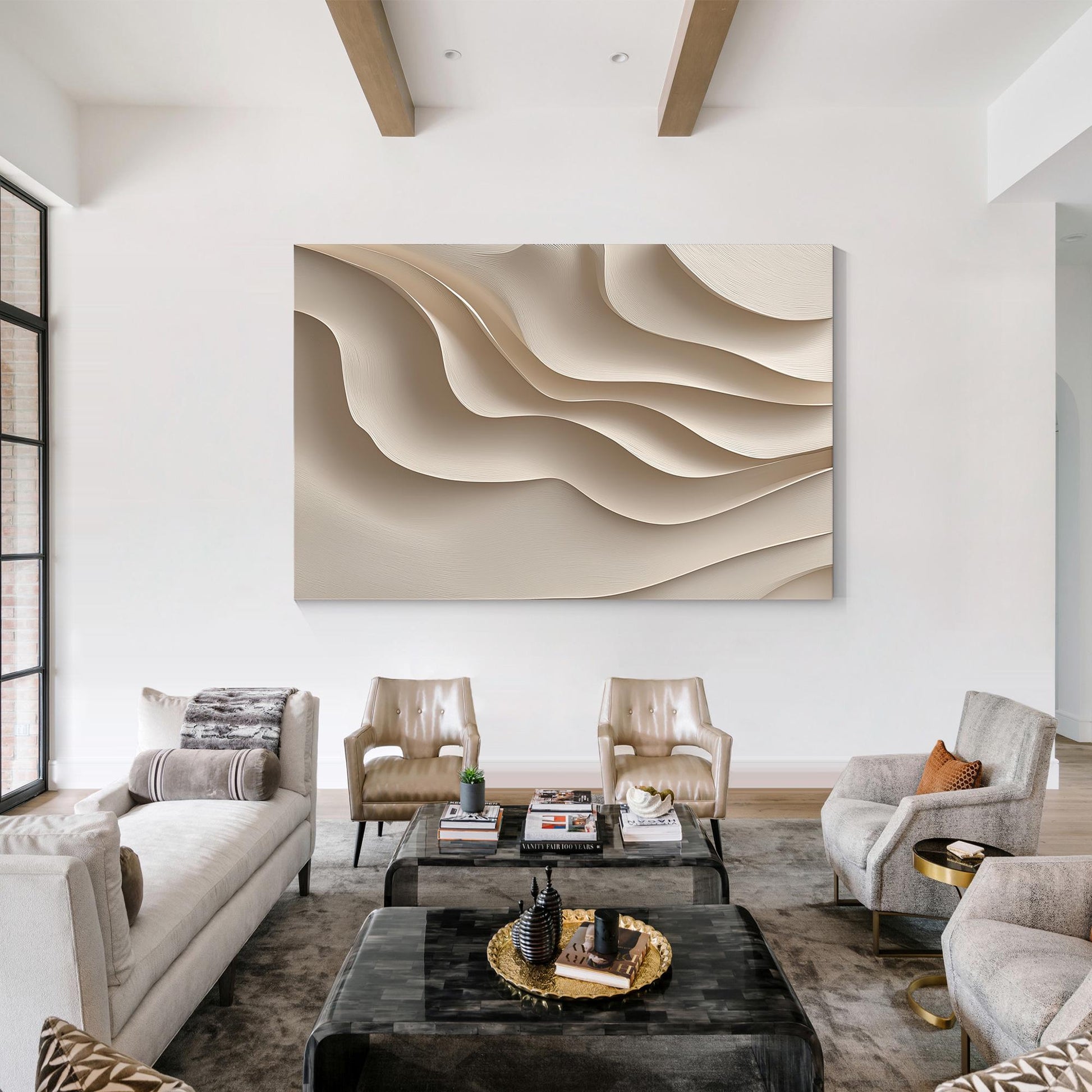 3D Woodcut Abstract Wall Art, Beige Carved Texture Artwork, Modern Minimalist La #4