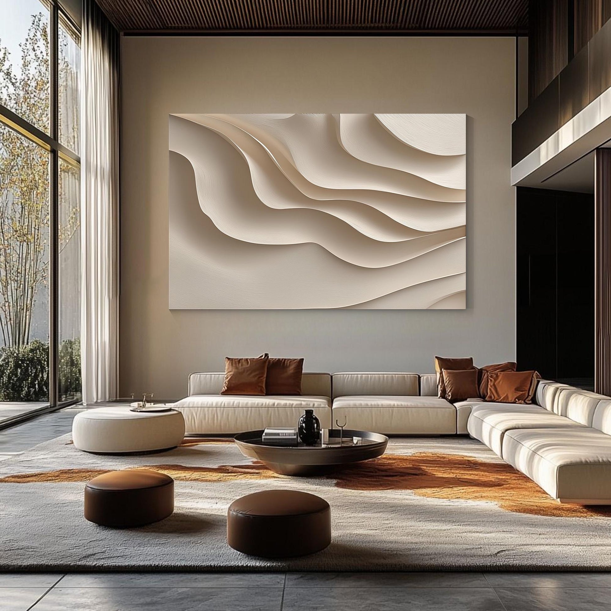 3D Woodcut Abstract Wall Art, Beige Carved Texture Artwork, Modern Minimalist La #1