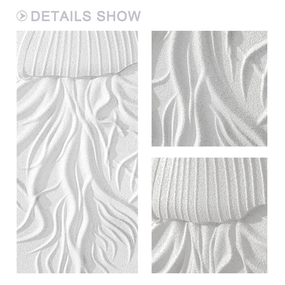 3D Woodcut Jellyfish Wall Art: Minimalist White Texture Painting #3