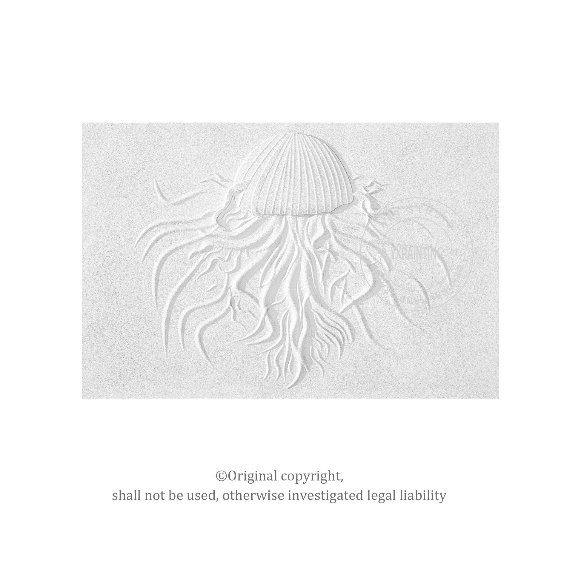 3D Woodcut Jellyfish Wall Art: Minimalist White Texture Painting #7
