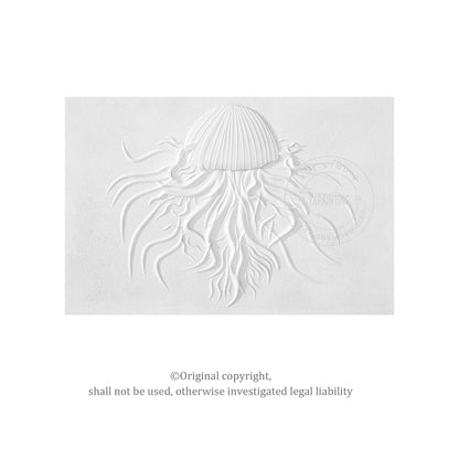3D Woodcut Jellyfish Wall Art: Minimalist White Texture Painting #7