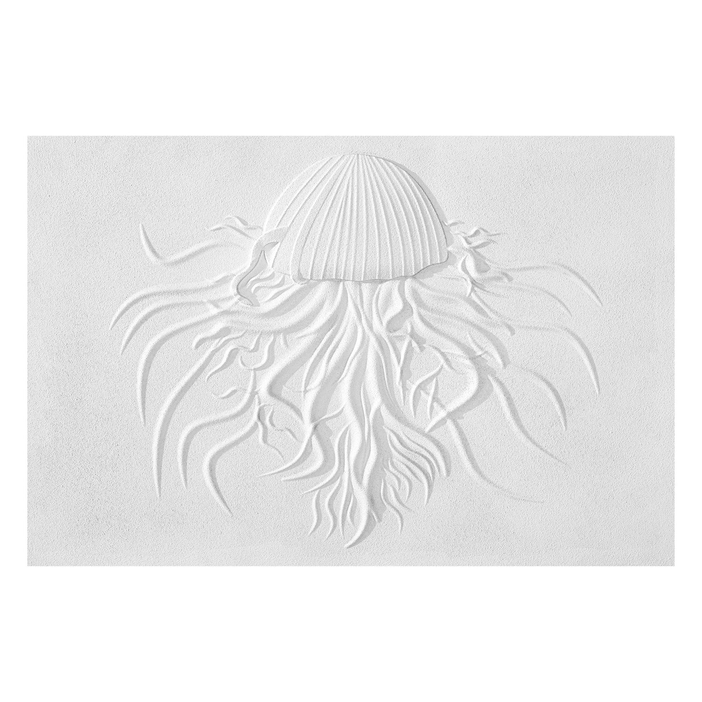 3D Woodcut Jellyfish Wall Art: Minimalist White Texture Painting #8