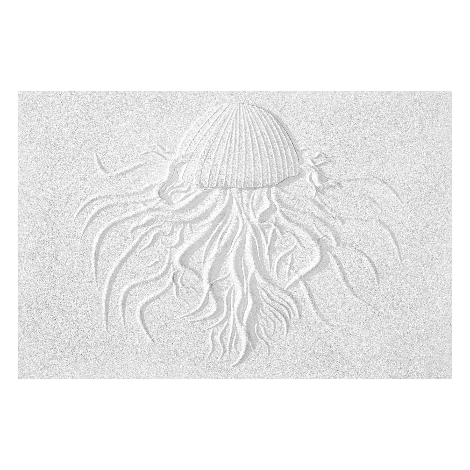 3D Woodcut Jellyfish Wall Art: Minimalist White Texture Painting #8