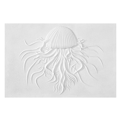 3D Woodcut Jellyfish Wall Art: Minimalist White Texture Painting #8