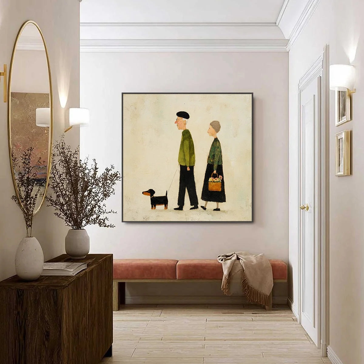 A LIFETIME'S WALK: Charming Figurative Art of an Elderly Couple and Their Dog | textured closeup, raised brushwork detail