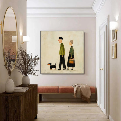 A LIFETIME'S WALK: Charming Figurative Art of an Elderly Couple and Their Dog | textured closeup, raised brushwork detail