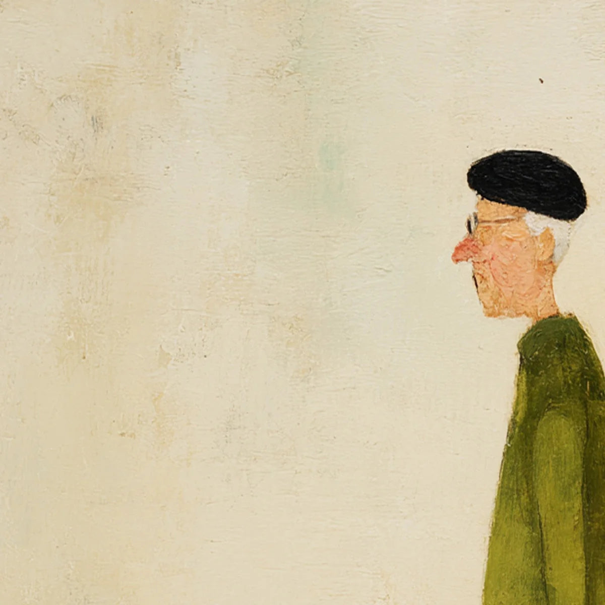 A LIFETIME'S WALK: Charming Figurative Art of an Elderly Couple and Their Dog | rectangular format, hand-painted canvas edge