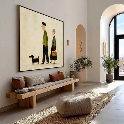 A LIFETIME'S WALK: Charming Figurative Art of an Elderly Couple and Their Dog | textured mood, soft natural light studio shot