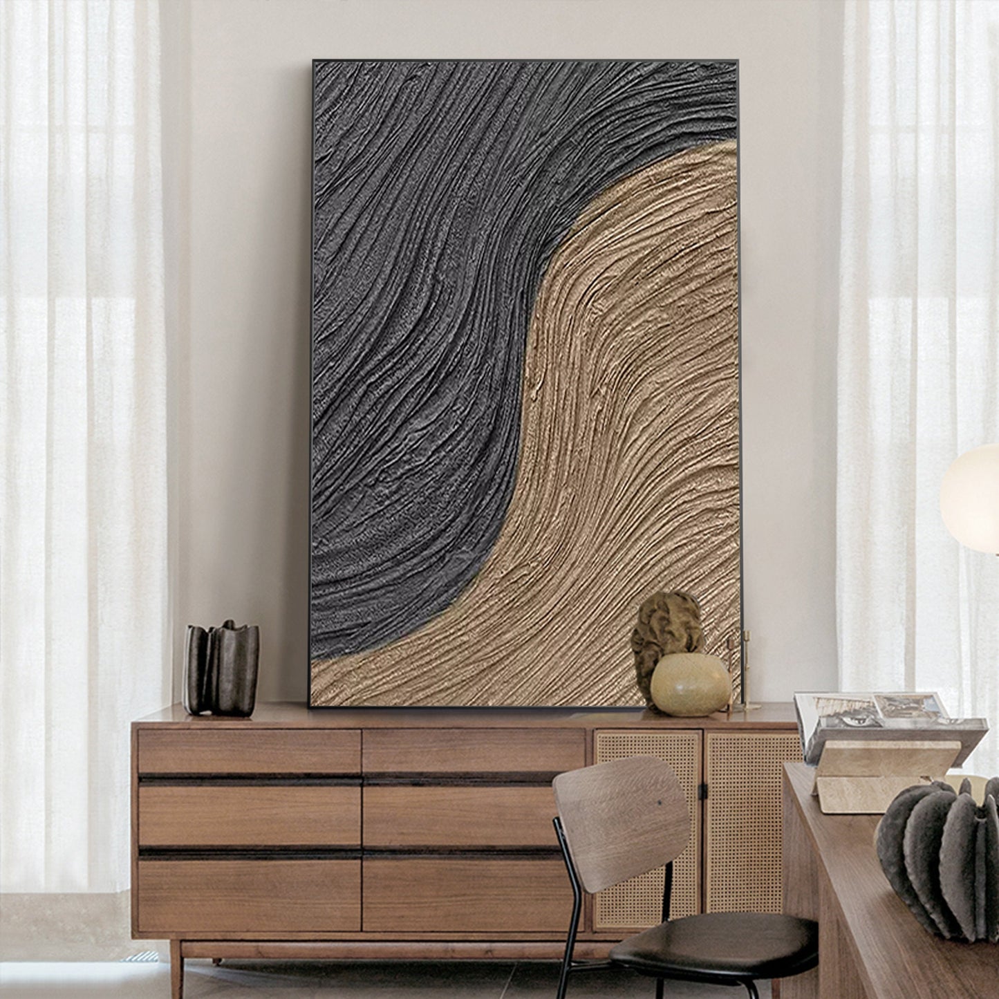 Abstract 3D Textured Painting: Brown Black Wabi Sabi Wall Art #2