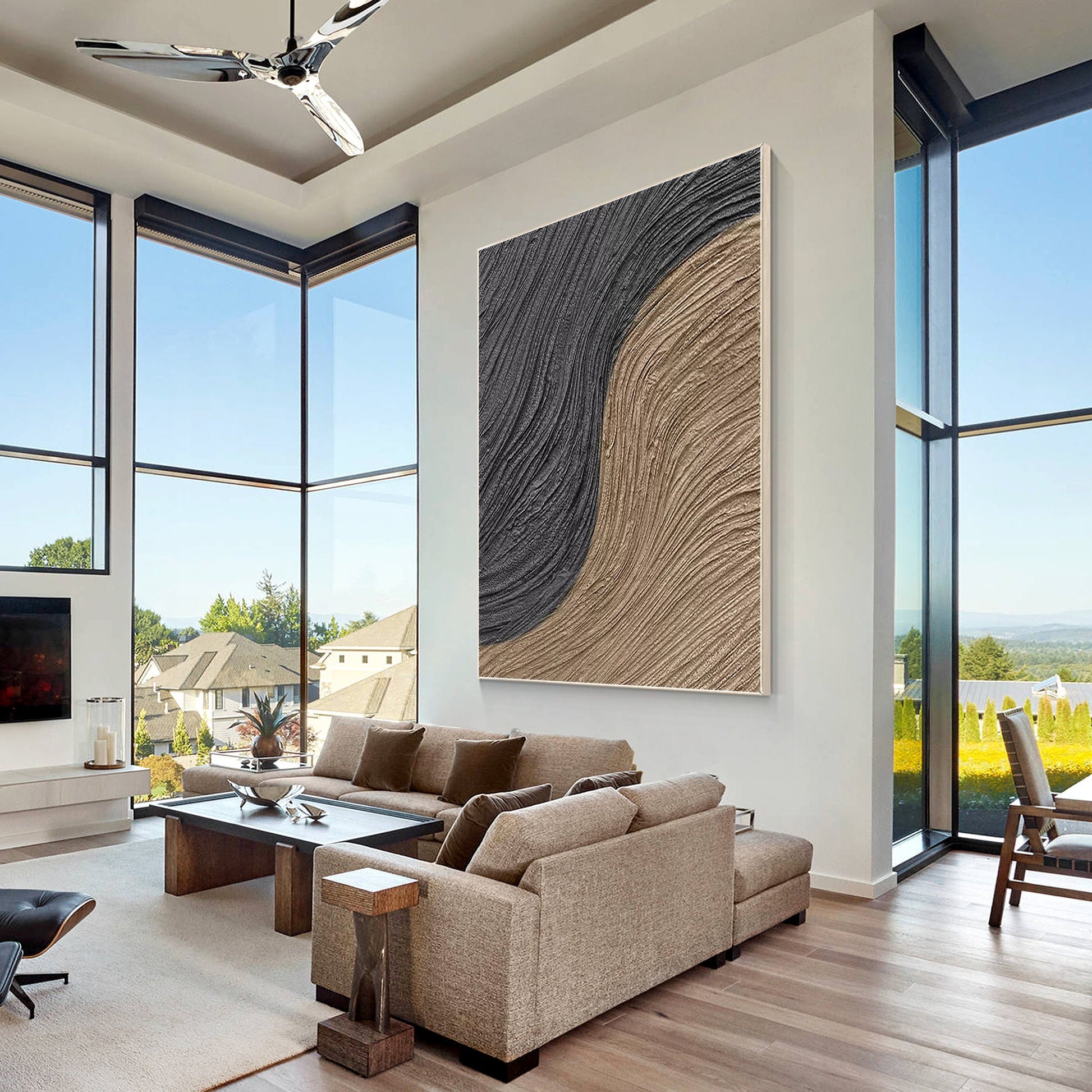 Abstract 3D Textured Painting: Brown Black Wabi Sabi Wall Art #3
