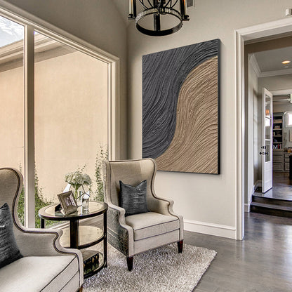 Abstract 3D Textured Painting: Brown Black Wabi Sabi Wall Art #4