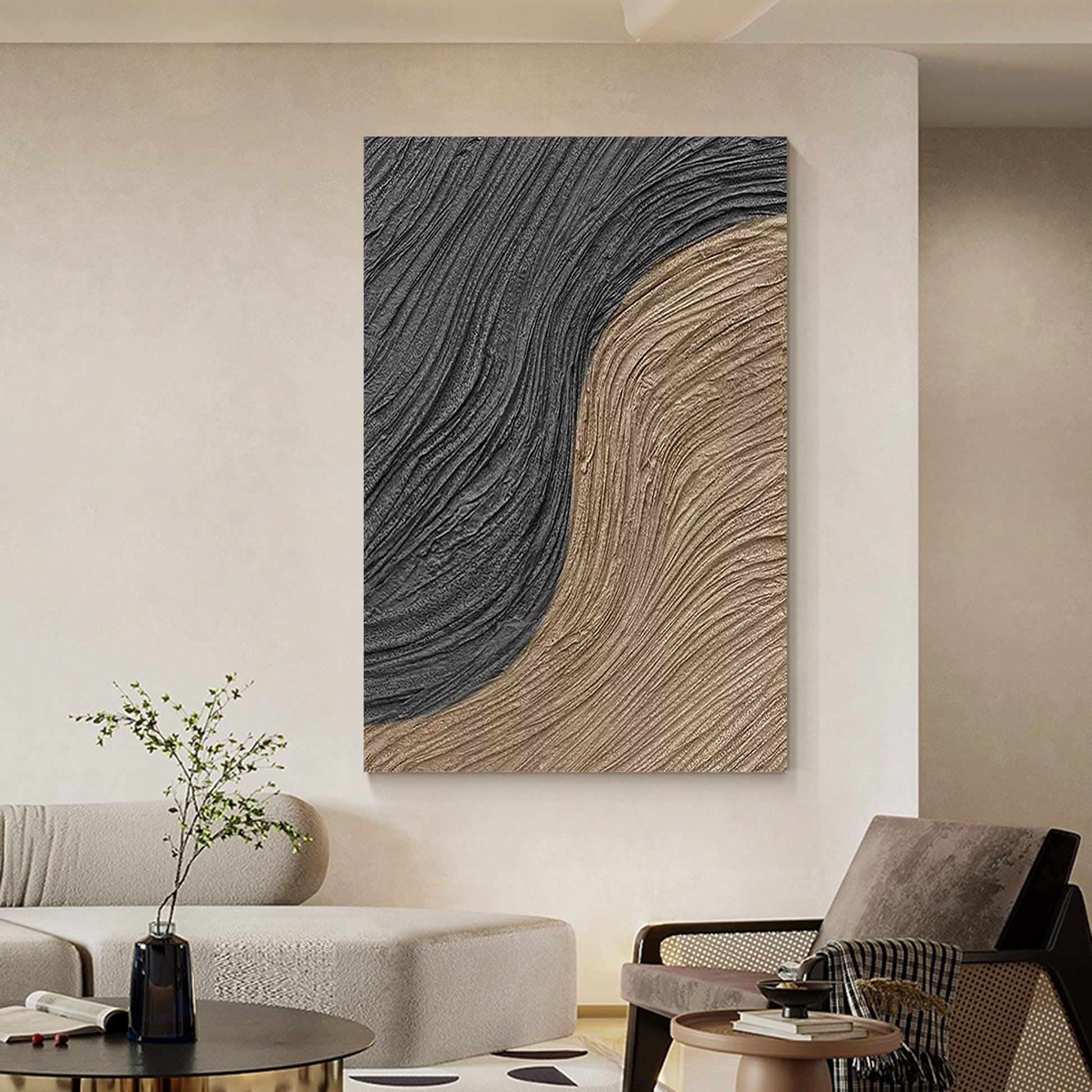 Abstract 3D Textured Painting: Brown Black Wabi Sabi Wall Art #5
