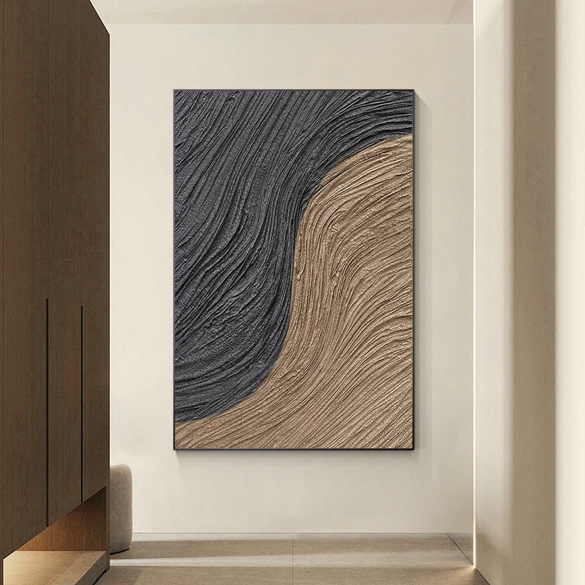 Abstract 3D Textured Painting: Brown Black Wabi Sabi Wall Art #1