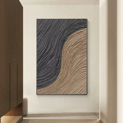 Abstract 3D Textured Painting: Brown Black Wabi Sabi Wall Art #1